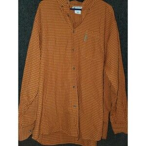 Columbia Mens  Orange Check Plaid Long Sleeve Button Up Size  XL Shirt